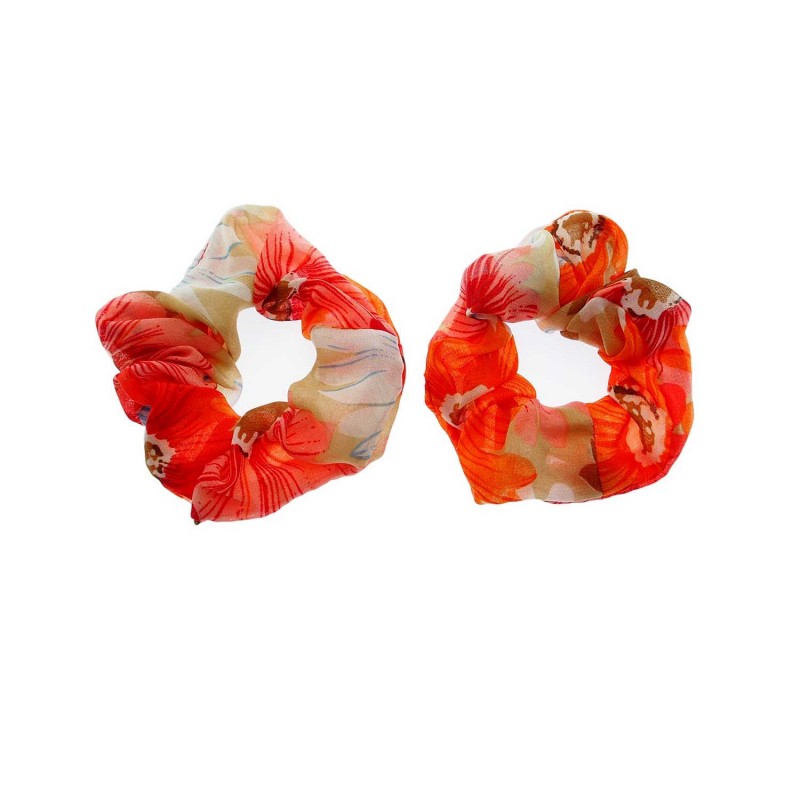 Hair Scrunchie Organza Orange Pattern 2pcs